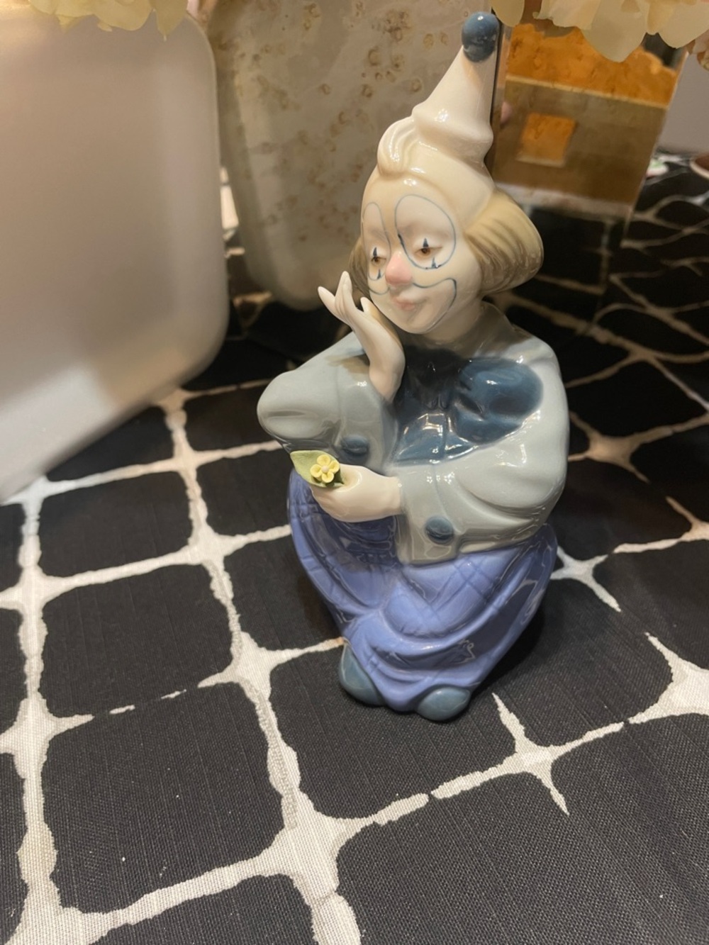 Porcelain Clown Figurine - Pale Blue & Cream Decorative Accent